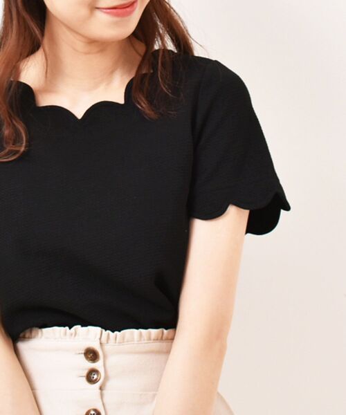 MAJESTIC LEGON（マジェスティックレゴン）の「スカラップデザイントップス（Tシャツ/カットソー・レディース・アイボリー/ネイビー/ブラック/ピンク・SMALL/MEDIUM）」の3枚目の写真