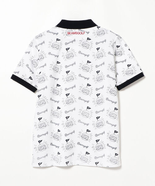 BEAMS GOLF ハンバーガー柄　ポロシャツ M ビームスゴルフ BEAMS ビームスゴルフ 半袖ポロシャツ 白×レッド ハンバーガー