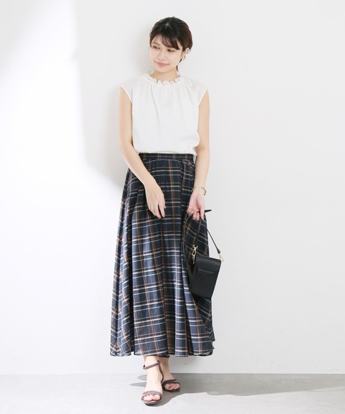 La TOTALITE（ラトータリテ）の「チェックギャザーフレアースカート【手洗い可能】◆（スカート・レディース・ブラウン/グリーン・FREE）」の21枚目の写真