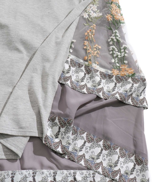 iS ScoLar（イズスカラー）の「花蝶刺繍チュール切替ワンピース