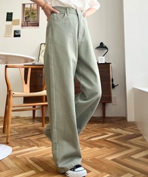 moment+ | カラーヘビーツイル＆デニム ハイウエストセミワイドパンツ(デニムパンツ)