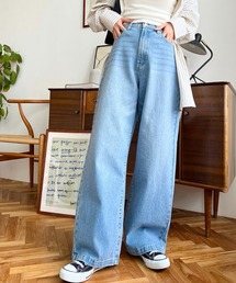 moment+ | カラーヘビーツイル＆デニム ハイウエストセミワイドパンツ(デニムパンツ)
