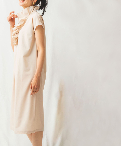 NARA CAMICIE フリル襟フレンチスリーブ ワンピース　L NARACAMICIE（ナラカミーチェ）の「フリル襟フレンチスリーブ