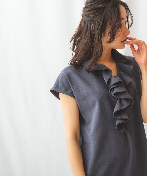 NARA CAMICIE フリル襟フレンチスリーブ ワンピース　L NARA CAMICIE フリル襟フレンチスリーブ ワンピース L - メルカリ