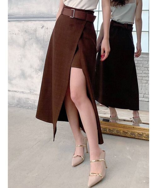 RESEXXY(リゼクシー)の「配色ベルトレイヤードスカート(スカート・レディース・ブラック/ブラウン/グリーン・FREE)」の1枚目の写真