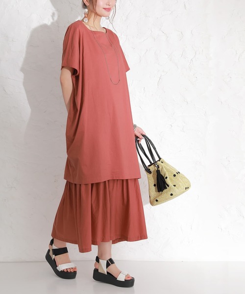 osharewalker（オシャレウォーカー）の「【廃盤】『チュニック×ペチワンピース2点SET』（ワンピース・レディース・モカ/ダークネイビー/テラコッタ・FREE）」の2枚目の写真