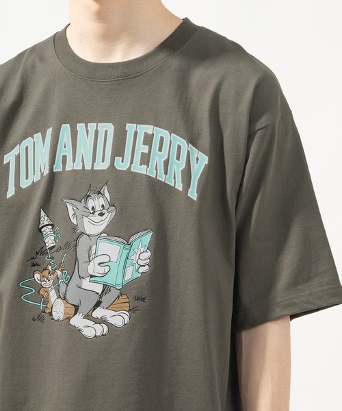 売れ筋商品|||イーブン アンド オド Tシャツ レディース トップス Print T-shirt - gray セール】【TOM&JERRY/トムとジェリー】T&Jカレッジロゴ プリント