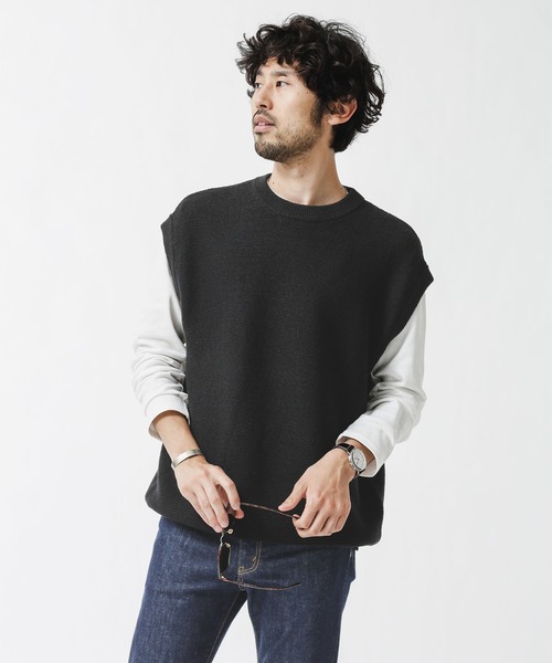 NANO universe(ナノユニバース)の「リネンブレンドニットクルーネックベスト(ベスト・メンズ・ブラック/ベージュ/グリーン系その他・M/L/S)」の6枚目の写真