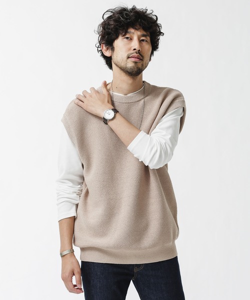 NANO universe(ナノユニバース)の「リネンブレンドニットクルーネックベスト(ベスト・メンズ・ブラック/ベージュ/グリーン系その他・M/L/S)」の8枚目の写真