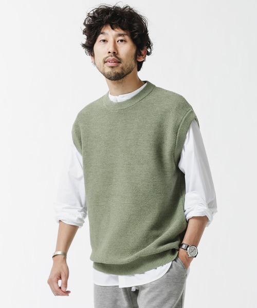 NANO universe(ナノユニバース)の「リネンブレンドニットクルーネックベスト(ベスト・メンズ・ブラック/ベージュ/グリーン系その他・M/L/S)」の9枚目の写真