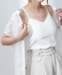 【WEB限定】カップ付きランダムテレコ短丈Vネックキャミソール(パット取り外し可)