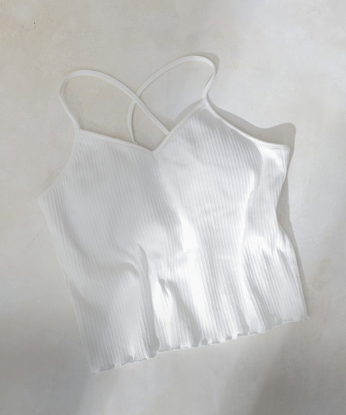 COLONY 2139（コロニートゥーワンスリーナイン）の「【WEB限定】カップ付きランダムテレコ短丈Vネックキャミソール(パット取り外し可)（キャミソール・レディース・ホワイト/ブラック/チャコールグレー/モカ/カーキ・FREE）」の6枚目の写真