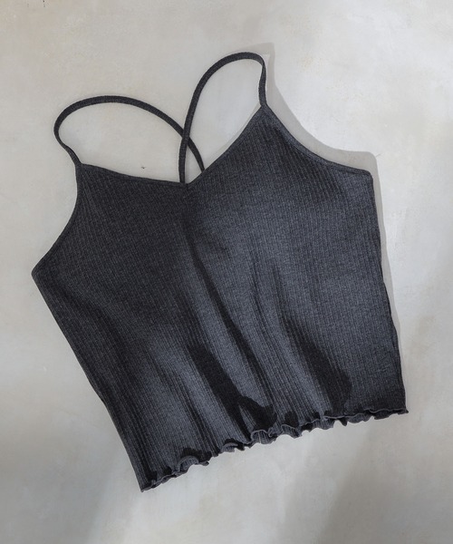 COLONY 2139（コロニートゥーワンスリーナイン）の「【WEB限定】カップ付きランダムテレコ短丈Vネックキャミソール(パット取り外し可)（キャミソール・レディース・ホワイト/ブラック/チャコールグレー/モカ/カーキ・FREE）」の8枚目の写真