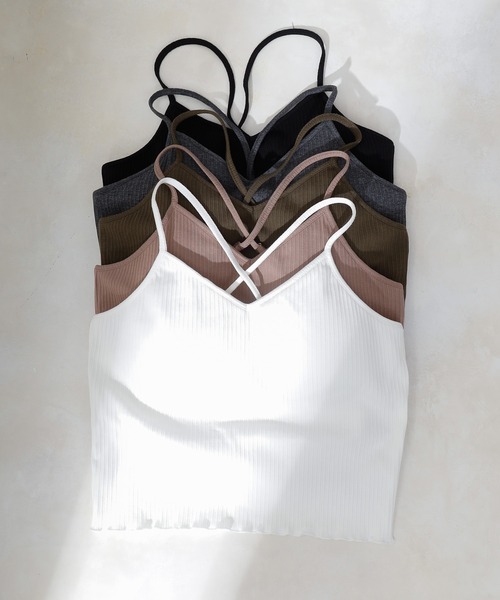 COLONY 2139（コロニートゥーワンスリーナイン）の「【WEB限定】カップ付きランダムテレコ短丈Vネックキャミソール(パット取り外し可)（キャミソール・レディース・ホワイト/ブラック/チャコールグレー/モカ/カーキ・FREE）」の12枚目の写真