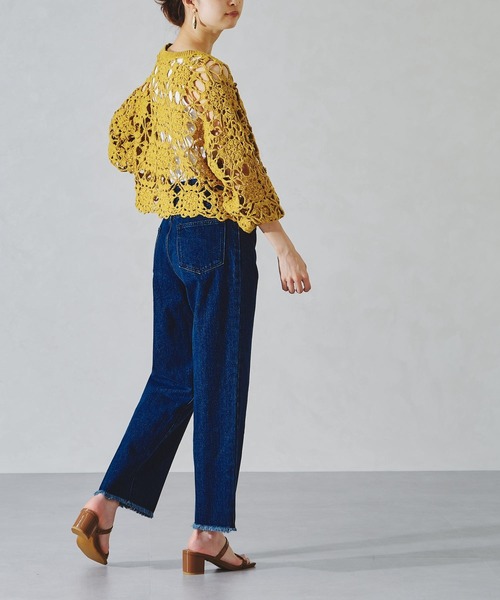 acro（アクロ）の「かぎ針編みニットトップス/AC1089（ニット/セーター・レディース・ブルー/オレンジ/ホワイト/イエロー/ブラック・ﾌﾘ-）」の20枚目の写真