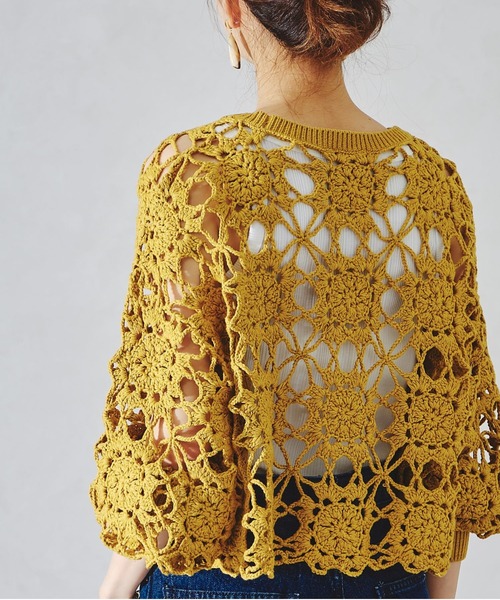 acro（アクロ）の「かぎ針編みニットトップス/AC1089（ニット/セーター・レディース・ブルー/オレンジ/ホワイト/イエロー/ブラック・ﾌﾘ-）」の19枚目の写真