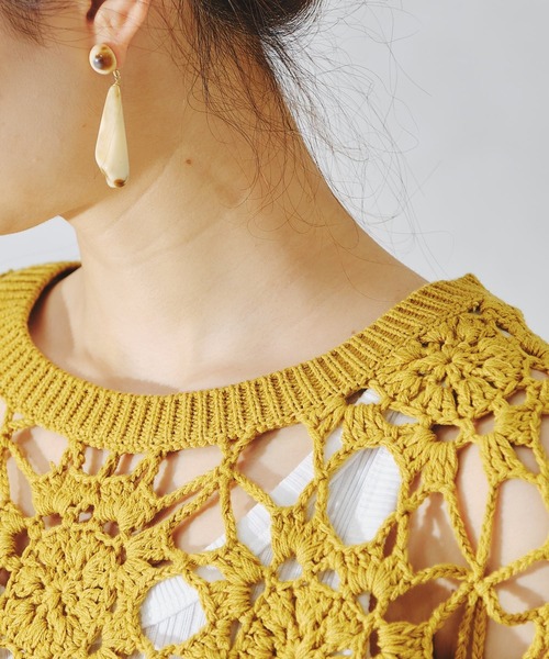 acro（アクロ）の「かぎ針編みニットトップス/AC1089（ニット/セーター・レディース・ブルー/オレンジ/ホワイト/イエロー/ブラック・ﾌﾘ-）」の12枚目の写真