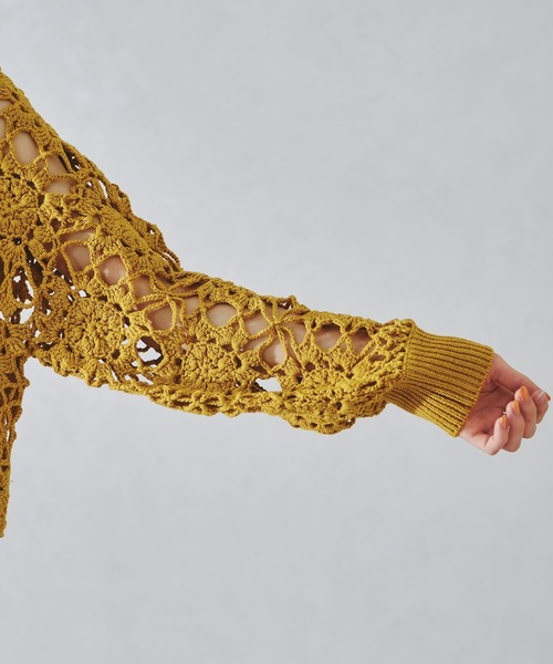 acro（アクロ）の「かぎ針編みニットトップス/AC1089（ニット/セーター・レディース・ブルー/オレンジ/ホワイト/イエロー/ブラック・ﾌﾘ-）」の9枚目の写真