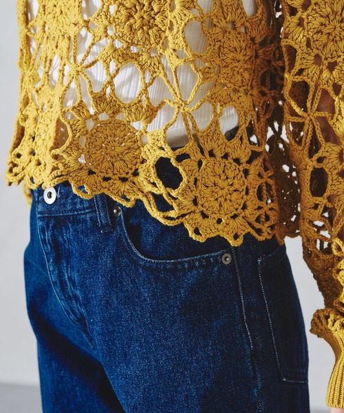 acro（アクロ）の「かぎ針編みニットトップス/AC1089（ニット/セーター・レディース・ブルー/オレンジ/ホワイト/イエロー/ブラック・ﾌﾘ-）」の16枚目の写真