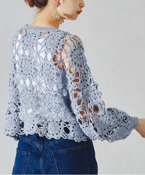 acro（アクロ）の「かぎ針編みニットトップス/AC1089（ニット/セーター・レディース・ブルー/オレンジ/ホワイト/イエロー/ブラック・ﾌﾘ-）」の11枚目の写真