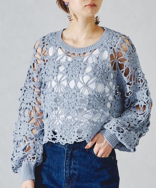 acro（アクロ）の「かぎ針編みニットトップス/AC1089（ニット/セーター