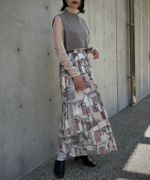 &g'aime（アンジェム）の「【&g'aime】アート柄プリーツスカート（スカート・レディース・ブラック/グレー/キャメル・FREE）」の17枚目の写真