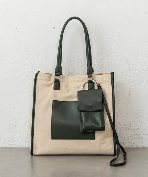 mystic（ミスティック）の「ケイタイポシェット付きトート（トートバッグ・レディース・ブラック/オリーブ・ONE SIZE）」の3枚目の写真