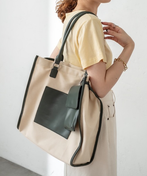 mystic（ミスティック）の「ケイタイポシェット付きトート（トートバッグ・レディース・ブラック/オリーブ・ONE SIZE）」の5枚目の写真