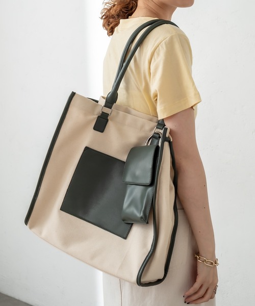 mystic（ミスティック）の「ケイタイポシェット付きトート（トートバッグ・レディース・ブラック/オリーブ・ONE SIZE）」の7枚目の写真