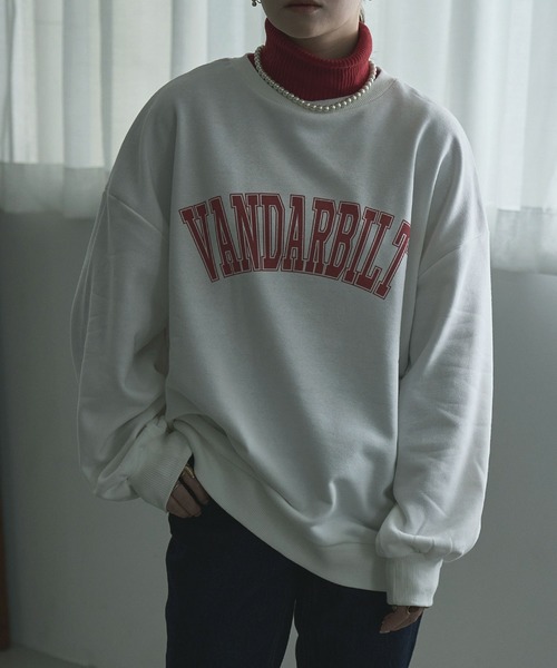 etoll.（エトル）の「裏毛カレッジロゴスウェット mtm（スウェット・レディース・ネイビー/オフホワイト/オートミール・FREE）」の2枚目の写真