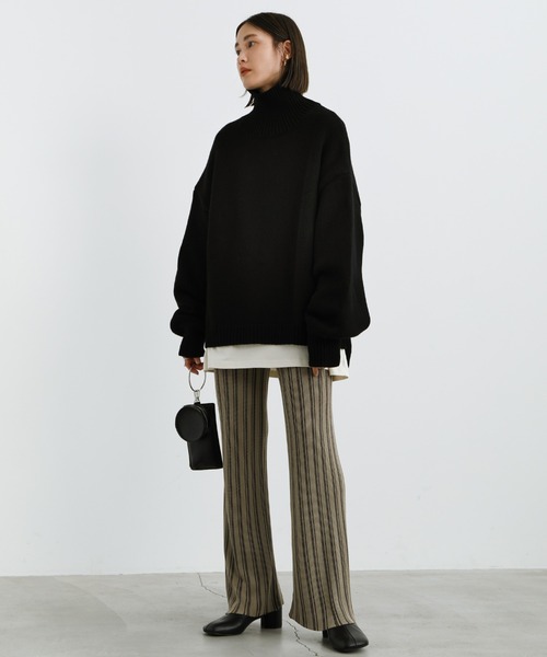 select MOCA(セレクトモカ)の「2021 AW マルチピッチストライプニットパンツ(その他パンツ・レディース・ブラック/ライトベージュ・FREE)」の3枚目の写真