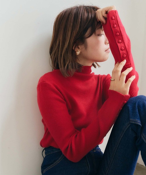 titivate(ティティベイト)の「ハイネックリブトップス(ニット/セーター・レディース・アイボリー/オリーブ/レッド/モカ/ブラック/ライトブルー/杢グレー・M)」の7枚目の写真