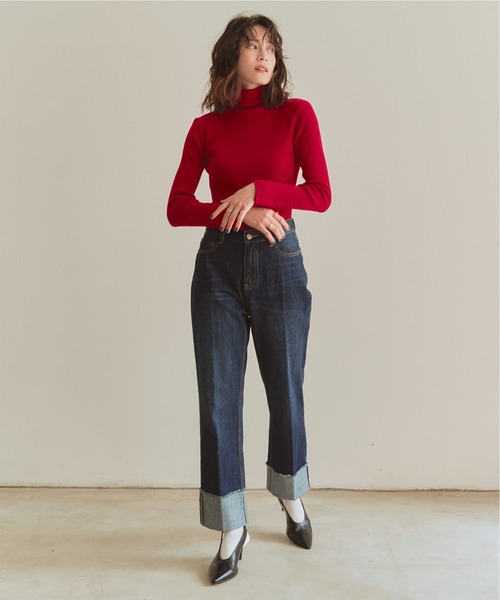 titivate(ティティベイト)の「ハイネックリブトップス(ニット/セーター・レディース・アイボリー/オリーブ/レッド/モカ/ブラック/ライトブルー/杢グレー・M)」の9枚目の写真