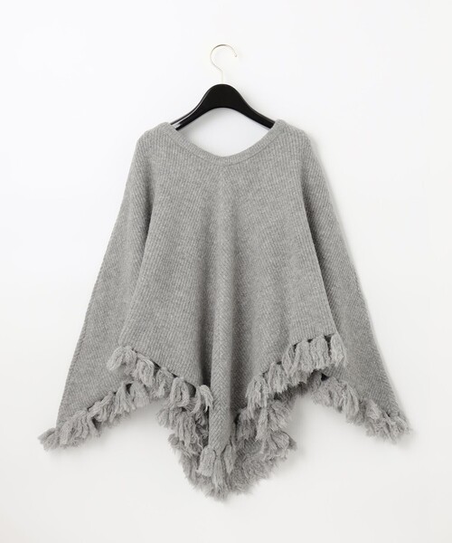 GRACE CONTINENTAL（グレースコンチネンタル）の「フリンジ畦ニットポンチョ（ポンチョ・レディース・グレー/キナリ・FREE）」の13枚目の写真
