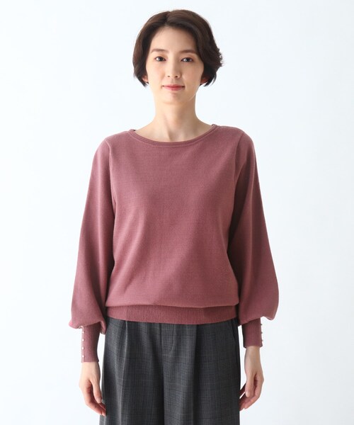 DRESKIP（ドレスキップ）の「◆袖口フェイクパ－ル付きボリュームスリーブニット（ニット/セーター・レディース・ライトグリーン/ブラック系1/サンドベージュ/パープル系・03/02）」の5枚目の写真