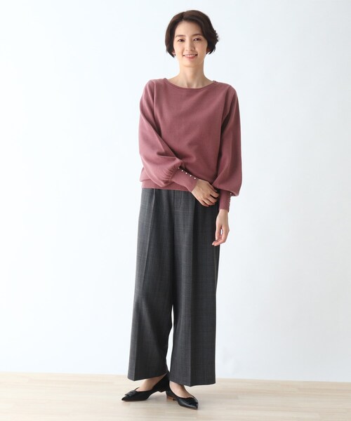 DRESKIP（ドレスキップ）の「◆袖口フェイクパ－ル付きボリュームスリーブニット（ニット/セーター・レディース・ライトグリーン/ブラック系1/サンドベージュ/パープル系・03/02）」の14枚目の写真