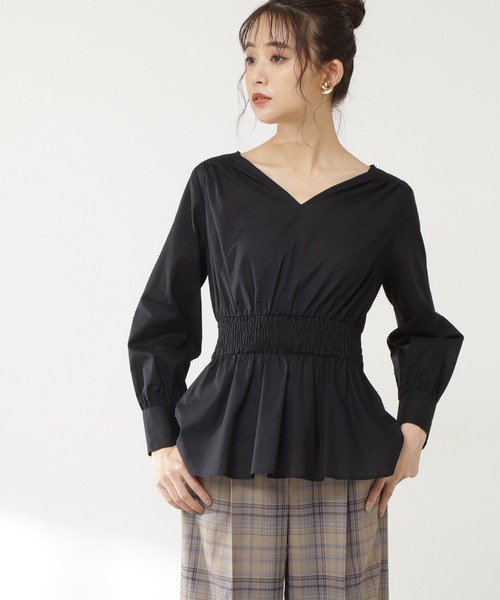 N.（N. Natural Beauty Basic）（エヌエヌナチュラルビューティーベーシック）の「【追加生産】◆コットンシャーリングペプラムブラウス（シャツ/ブラウス・レディース・ブラック/モカ/グリーン・MEDIUM）」の2枚目の写真