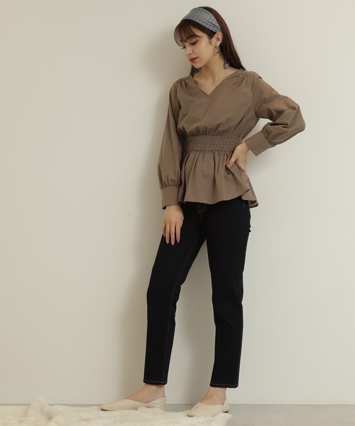 N.（N. Natural Beauty Basic）（エヌエヌナチュラルビューティーベーシック）の「【追加生産】◆コットンシャーリングペプラムブラウス（シャツ/ブラウス・レディース・ブラック/モカ/グリーン・MEDIUM）」の10枚目の写真