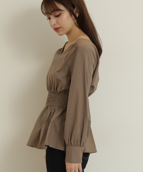 N.（N. Natural Beauty Basic）（エヌエヌナチュラルビューティーベーシック）の「【追加生産】◆コットンシャーリングペプラムブラウス（シャツ/ブラウス・レディース・ブラック/モカ/グリーン・MEDIUM）」の8枚目の写真