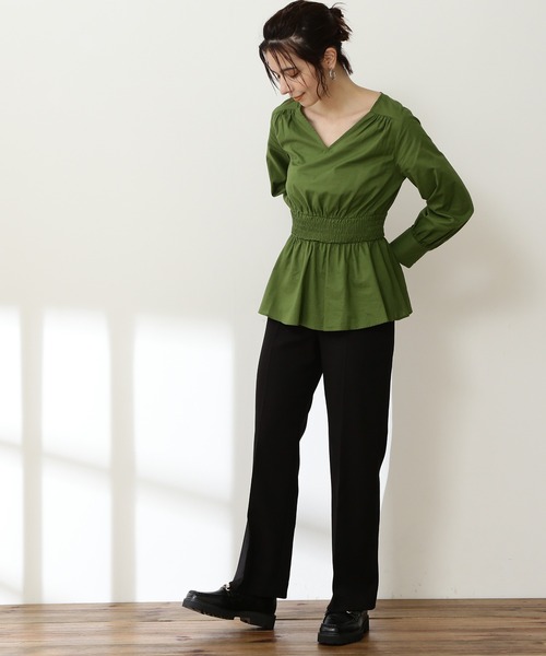 N.（N. Natural Beauty Basic）（エヌエヌナチュラルビューティーベーシック）の「【追加生産】◆コットンシャーリングペプラムブラウス（シャツ/ブラウス・レディース・ブラック/モカ/グリーン・MEDIUM）」の14枚目の写真