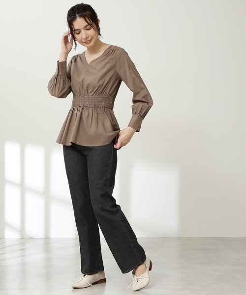 N.（N. Natural Beauty Basic）（エヌエヌナチュラルビューティーベーシック）の「【追加生産】◆コットンシャーリングペプラムブラウス（シャツ/ブラウス・レディース・ブラック/モカ/グリーン・MEDIUM）」の12枚目の写真