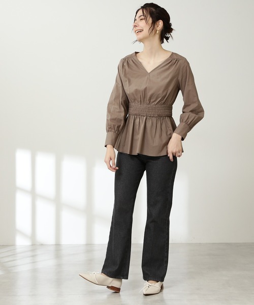 N.（N. Natural Beauty Basic）（エヌエヌナチュラルビューティーベーシック）の「【追加生産】◆コットンシャーリングペプラムブラウス（シャツ/ブラウス・レディース・ブラック/モカ/グリーン・MEDIUM）」の13枚目の写真