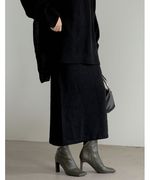 Re:EDIT（リエディ）の「鹿の子編みストレートニットスカート（スカート・レディース・ブラック/ベージュ/グレー/アイボリー/ブルー・MEDIUM/LARGE/SHORT）」の9枚目の写真