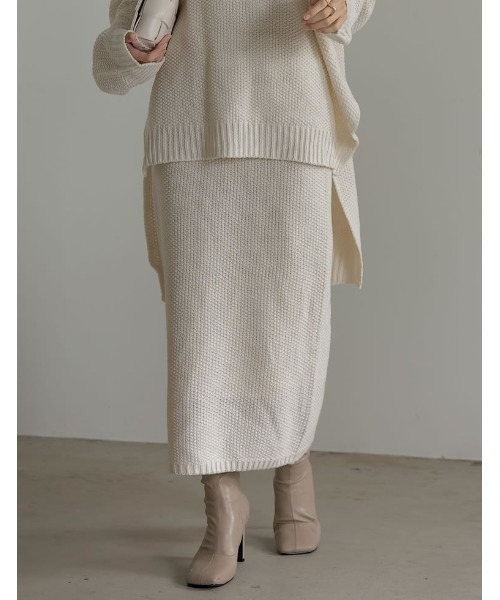 Re:EDIT（リエディ）の「鹿の子編みストレートニットスカート（スカート・レディース・ブラック/ベージュ/グレー/アイボリー/ブルー・MEDIUM/LARGE/SHORT）」の10枚目の写真
