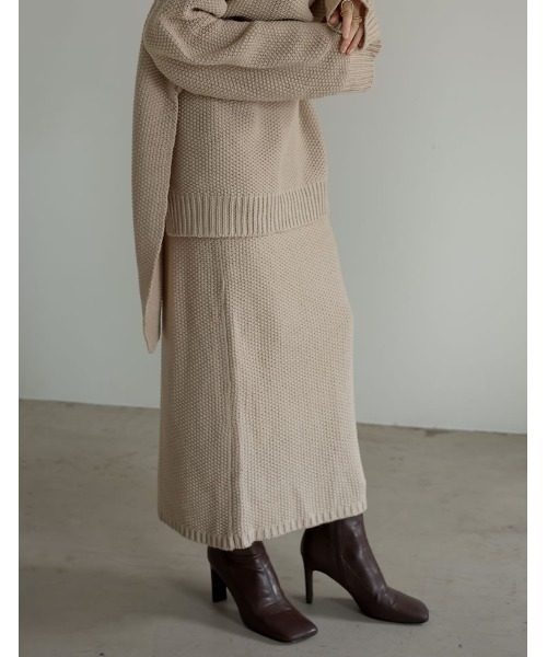 Re:EDIT（リエディ）の「鹿の子編みストレートニットスカート（スカート・レディース・ブラック/ベージュ/グレー/アイボリー/ブルー・MEDIUM/LARGE/SHORT）」の6枚目の写真