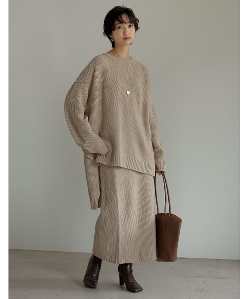 Re:EDIT（リエディ）の「鹿の子編みストレートニットスカート（スカート・レディース・ブラック/ベージュ/グレー/アイボリー/ブルー・MEDIUM/LARGE/SHORT）」の16枚目の写真