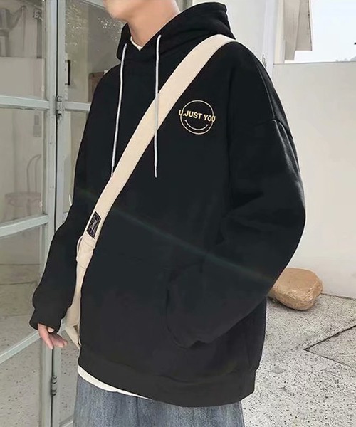 NO NEED（ノーニード）の「オーバーサイズスマイルプリントビッグシルエットパーカー　/裏起毛/バックプリント/（パーカー・メンズ・ミント/グレー/ブラック/ホワイト・フリー）」の14枚目の写真