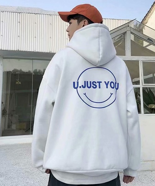 NO NEED（ノーニード）の「オーバーサイズスマイルプリントビッグシルエットパーカー　/裏起毛/バックプリント/（パーカー・メンズ・ミント/グレー/ブラック/ホワイト・フリー）」の20枚目の写真