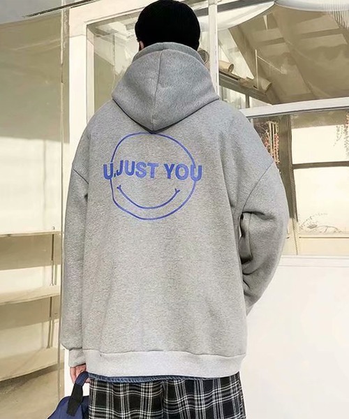 NO NEED（ノーニード）の「オーバーサイズスマイルプリントビッグシルエットパーカー　/裏起毛/バックプリント/（パーカー・メンズ・ミント/グレー/ブラック/ホワイト・フリー）」の22枚目の写真