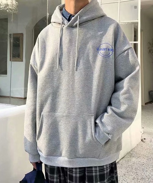 NO NEED（ノーニード）の「オーバーサイズスマイルプリントビッグシルエットパーカー　/裏起毛/バックプリント/（パーカー・メンズ・ミント/グレー/ブラック/ホワイト・フリー）」の16枚目の写真